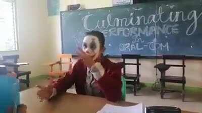 Chad showcases his acting skills to the rest of his class