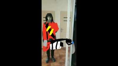 Pyro cosplay made in Facebook messenger editor