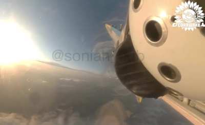 MiG-29 launching two AASM Hammer guided bombs at high altitude against Russian targets. Published in January 2025