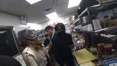 Poki in leggings at a restaurant in NYC