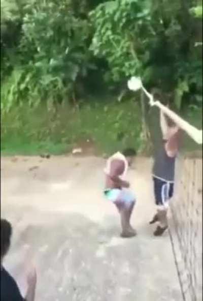He's either really good or really bad at volleyball