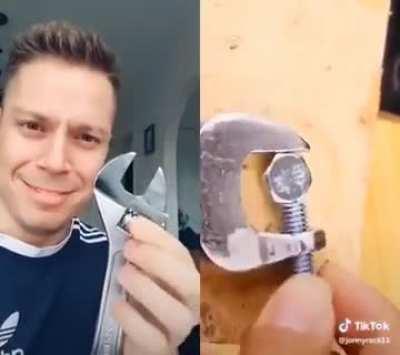 For those times when you don't have a $5 crescent wrench, but you do have a $1000 welder- Sorry it doesn't have sound its a GIF