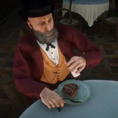 RDR2 is the only game i've ever seen that has characters actually cut up & eat food. This level of detail is insane