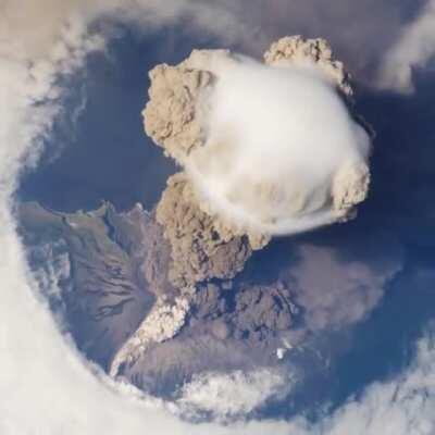 Volcano eruption from space as seen from the ISS