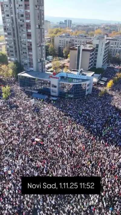 Hundreds of thousands of people gathered today in Novi Sad, Serbia, to say 'NO' to the tyrant in power and to commemorate the 16 victims who were killed when the train station collapsed on them