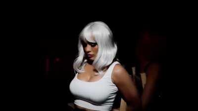 Scarlett Bordeaux, Shotzi Blackheart and another large breasted woman tied to chairs in a music video