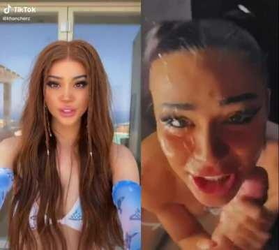 Tiktok slut worships cock and milks out a MASSIVE facial