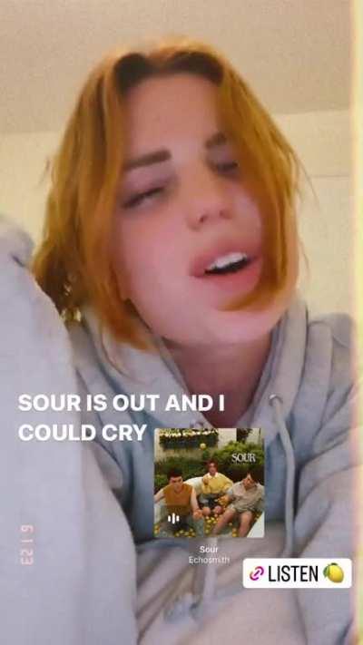 Lip syncing along to the release of 'Sour' in bed (June 2023)