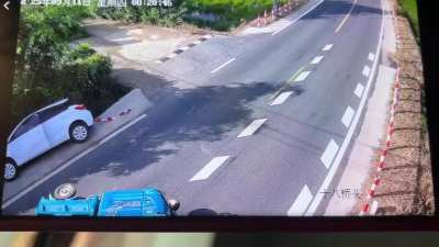 Lady hits three wheeled thingamabob