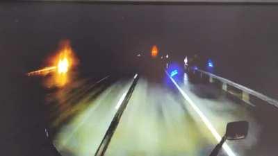 Semi trailer rollover struck by another semi at highway speed