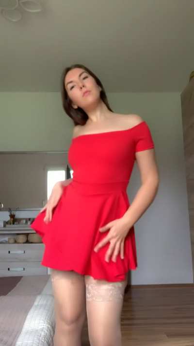 Red sundress and stockings
