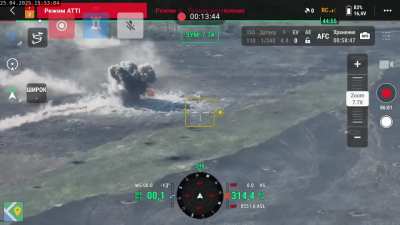 Two Russian vehicles drive into mines near Loknia, Sumy Oblast. 25 April 2025