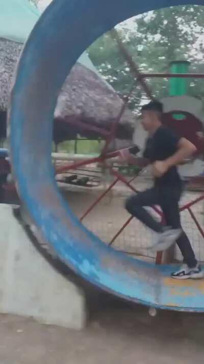 WCGW Trying to run on a giant hamster wheel