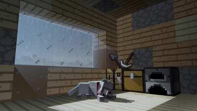 Your first night in Minecraft and you sit to watch the rain with your new best friend