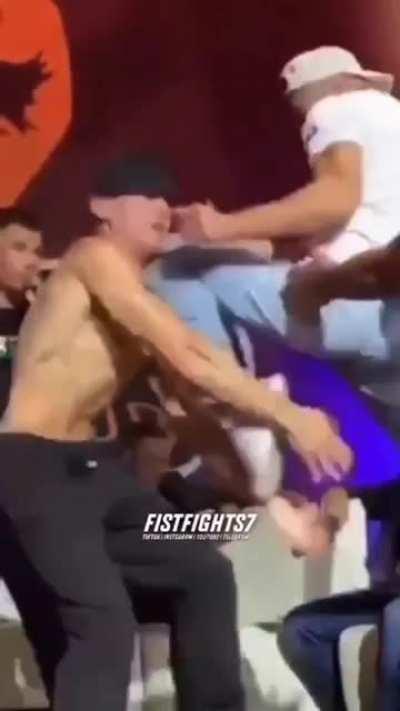 He knocked him out at the Pre fight stare downs with a flying knee….