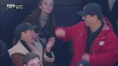 NHL rookie Trent Frederic delivers an epic beatdown on his debut game for the Boston Bruins. Crowd goes wild. His mom and dad, watching from the stands, fist pump and high five in an ecstasy of pride.