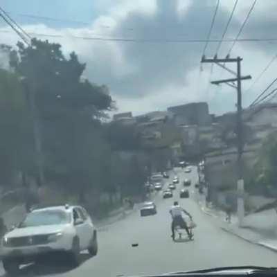 Bombing a hill on a Shopping cart.