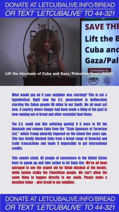 “The people of Cuba very similarly to the people of Palestine have been able to survive because they’ve resisted…the United States, and the illegal occupation of Israel to Palestine. Those two, have been also the ones standing against lifting the blockade