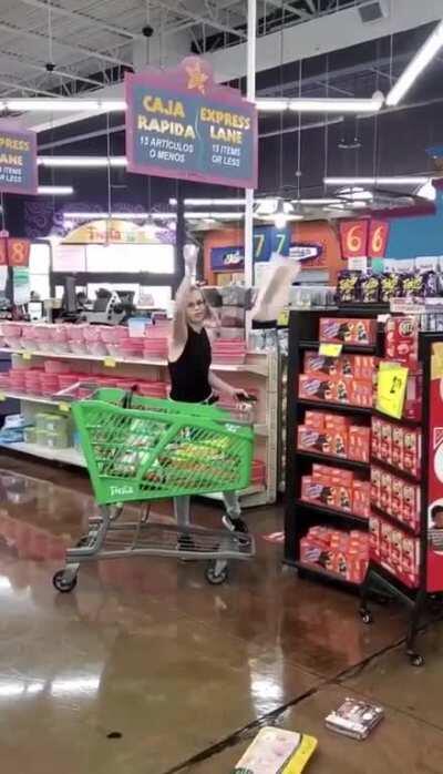 Woman throws a tantrum in a Fiesta Mart after being told to put her mask on
