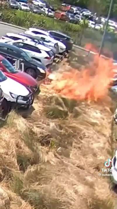 Truck reverses into parking space and causes inferno