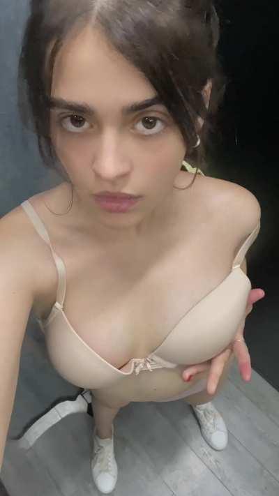 hiding in the changing to show you my small tits