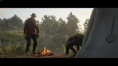 Was streaming RDR2 to my friends when a cutscene got photobombed.