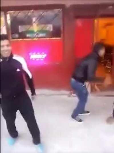 Poor babushka is victim to the ol' surprise spin attack