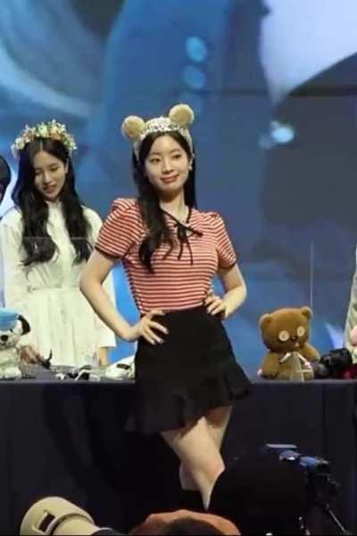 Dahyun posing with her tiara and cute bear ears headband