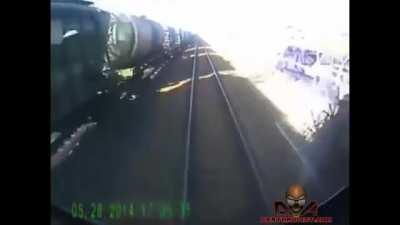 4 oblivious persons walking on tracks get hit by train