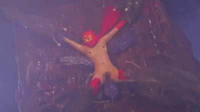 Unmasked superheroine vs many tentacles