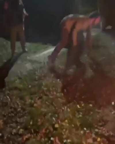 Belly flop onto fire