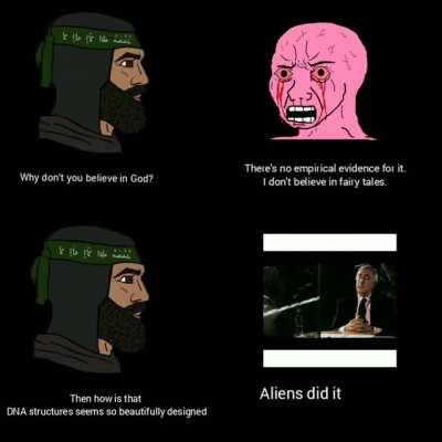 Wait,did we really discover aliens?How could such a big news hide from me!On a serious note, they ask for 'emperical evidences' yet look at them.In reality,they are willing to believe anything in order to deny the Allah's excellence in his creation.Truly,