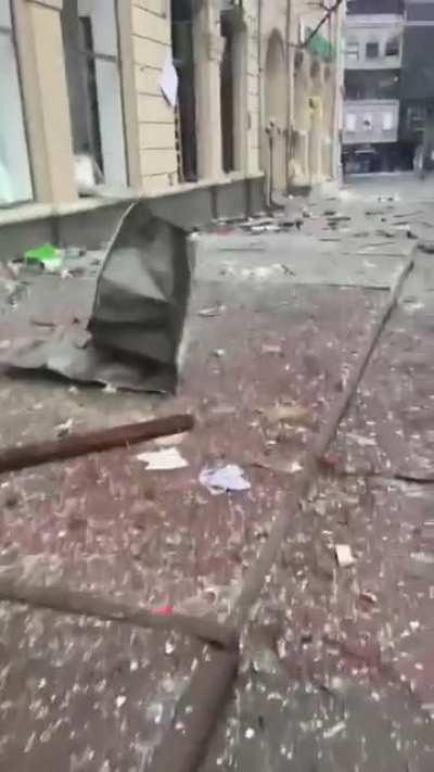 Walking around downtown Kharkiv destructed by shelling