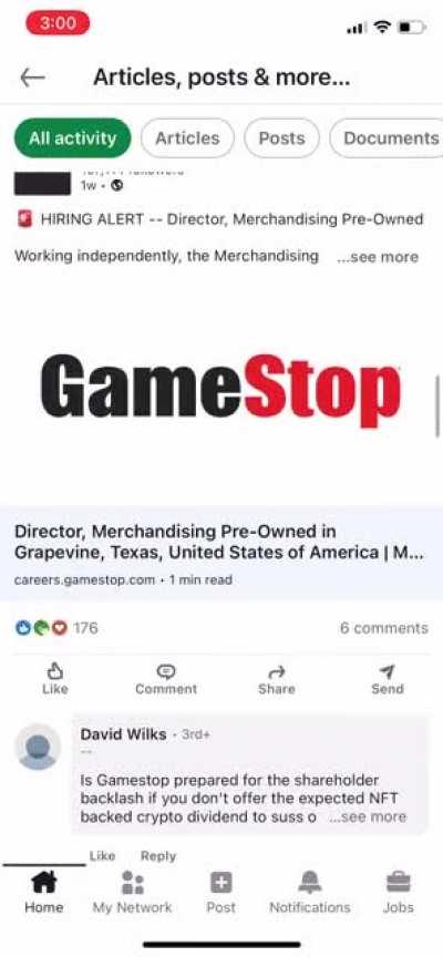 GameStop is under attack from bots across social media - this is an example of a bot on their LinkedIn. Everyone go and report them!