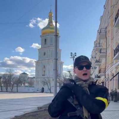 Famous Ukranian musician Andriy Khlyvnyuk volountered for Kyiv territorial defence singing folk song 