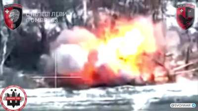 FPV drone targeting a pair of Russian soldiers triggers large explosion