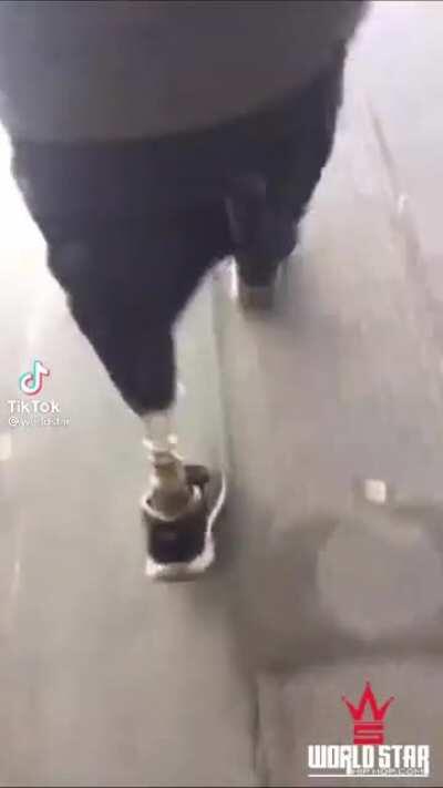 Imagine already having a hard enough tim walking with the one foot you have and then having your fake one nicked out from under you.