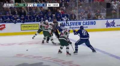 Don’t think I’ve seen this before, Kirill Kaprizov doesn’t just tuck his skate tongues under his shin pads, he cuts them off completely