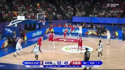 [Highlight] Andreas Obst hits the three off the dribble, Isaac Bonga with the block leading to another Obst pull up three giving Germany the biggest lead of the game against Georgia up 13