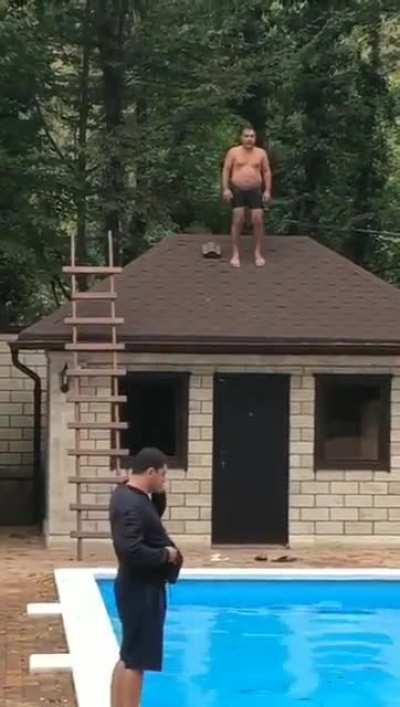 Jumping of a house in a pool
