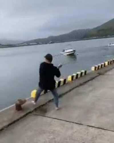 I'll get a running start to power-cast my fishing lure. Nothing could POSSIBLY go wrong!