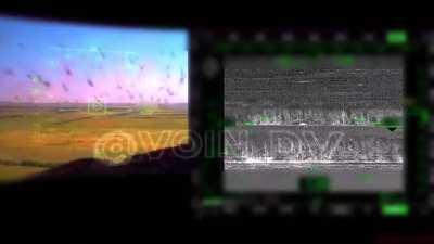 ru pov: Russian Ka-52 helicopter hitting Ukrainian vehicle - HUD and thermal cam. views - Vremerovo bulge