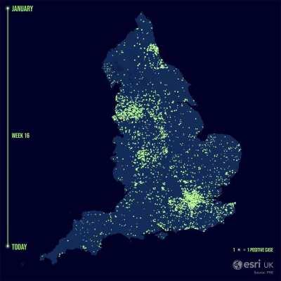 [OC] Watch COVID-19 spread throughout England in this animation