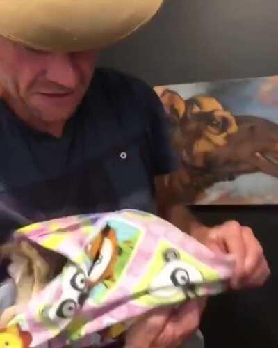 Practicing his first hops