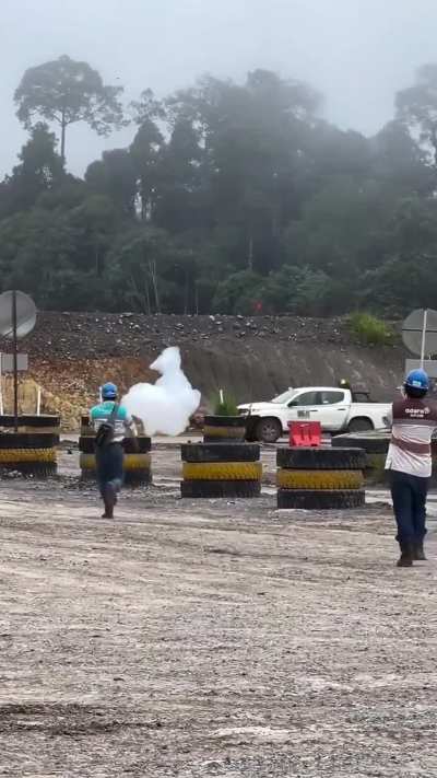 A cloud falls from sky near construction site in Indonesia 