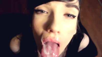An Amateur Catching a Tongueful of Cum