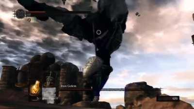 I tossed the Iron Golem off the arena using R2.