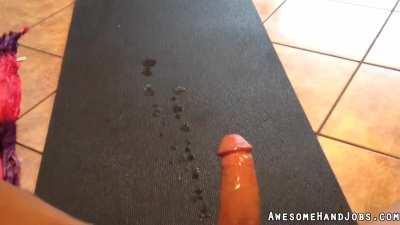 Huge Cumshot From Reach-Around handjob (ruined orgasm)