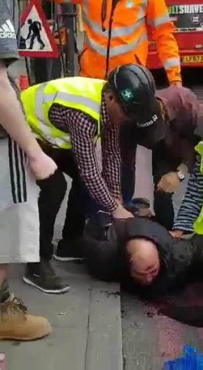 A Jewish man was stabbed in London in broad daylight today in an apparent hate crime. Two construction workers held the stabber down until police arrived