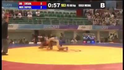 Bekhan Goygereev counters a single leg takedown attempt from Ehsan Lashgari. Insane